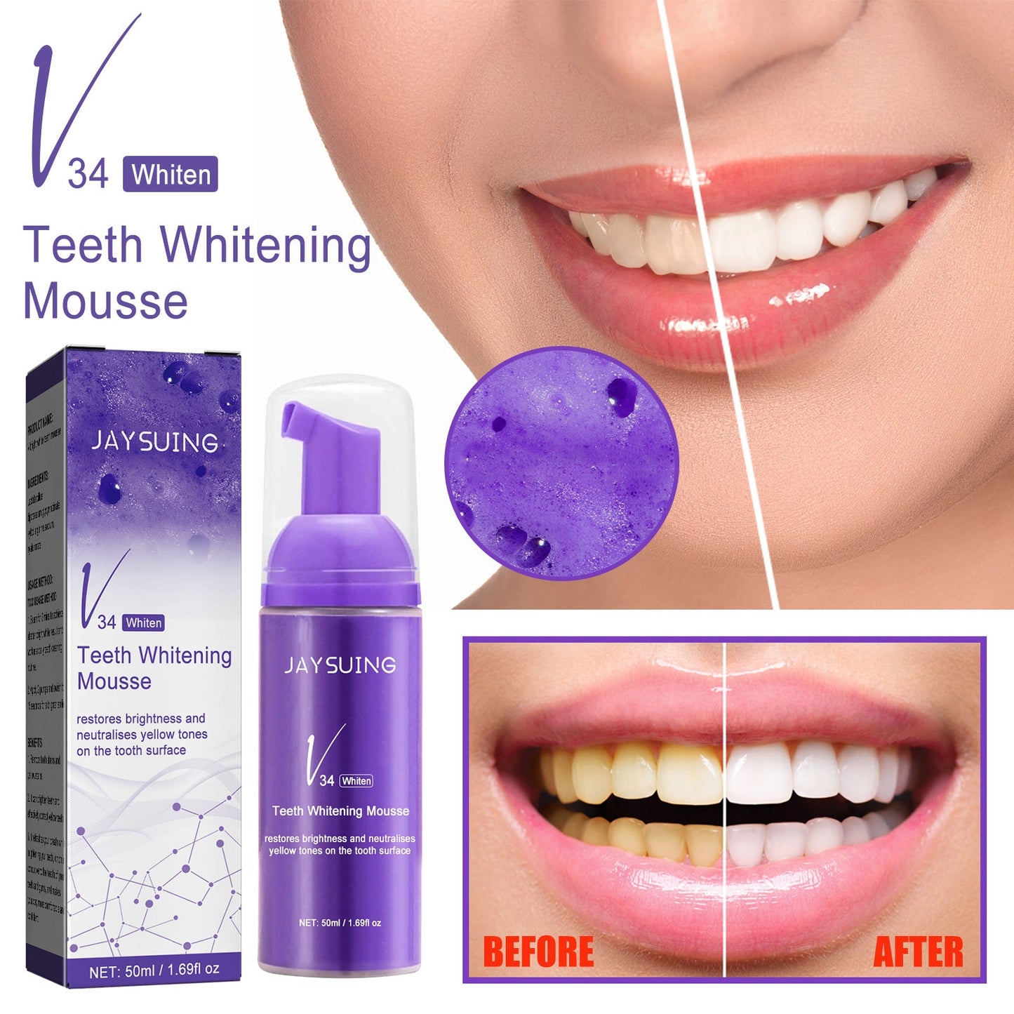 ថ្នាំដុសធ្មេញ Jaysuingv34 Whitening Toothpaste ថ្នាំដុសធ្មេញ Whitening Orthodontics សម្អាតធ្មេញលឿង ស្នាមប្រឡាក់ ថ្នាំដុសធ្មេញ 