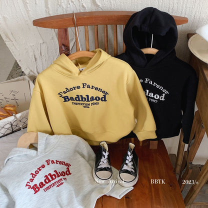 Children's sweatshirt 2024 Bangcheng Spring Boys' Middle and Small Children's Embroidered Letters Loose Hooded Pullover Sweatshirt C0230 