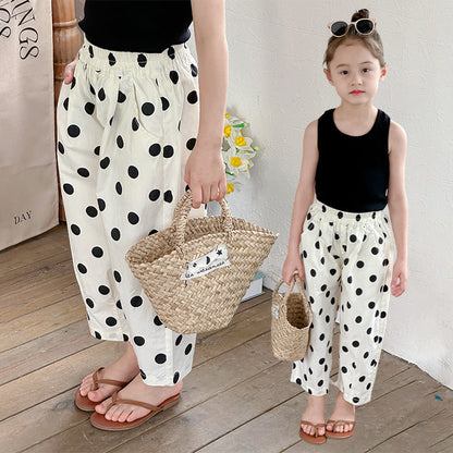 Girls' summer pure cotton anti-mosquito pants large polka dot closed cotton loose fat grandma pants Yamamoto thin style cool Korean version