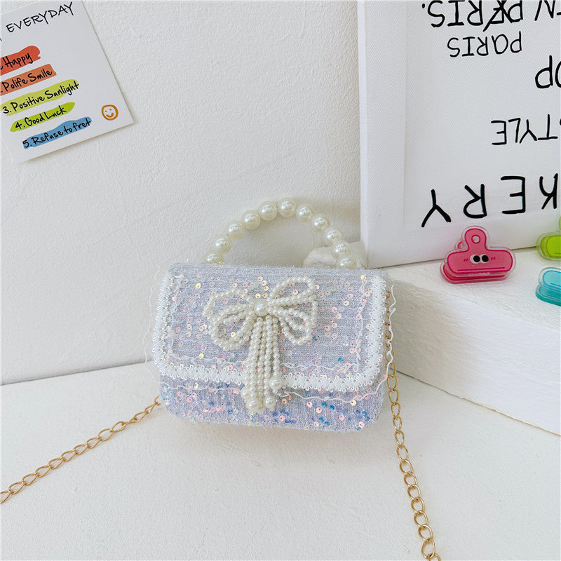 New style children's bag fashion pearl handbag cartoon cute small square bag trendy chain crossbody bag girls shoulder bag