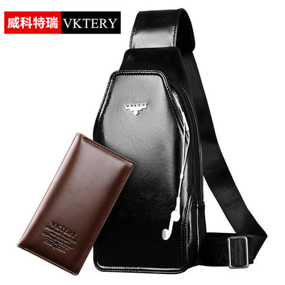 Vicoteri trendy men's chest bag Korean style fashion black men's chest bag British crossbody men's chest bag