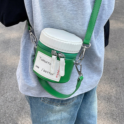 New children's bucket bag fashion contrast color letter small backpack simple change messenger bag cute mini shoulder bag