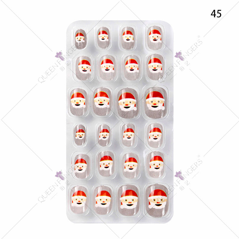 Manicure children's finished nail pieces 24 pieces of adhesive Christmas cartoon bagged wearable color nail pieces nail stickers