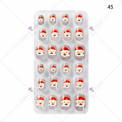 Manicure children's finished nail pieces 24 pieces of adhesive Christmas cartoon bagged wearable color nail pieces nail stickers