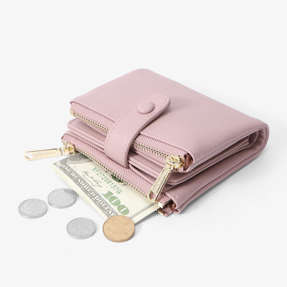 Wallet women's short wallet simple card holder pu coin purse wallet double zipper soft leather women's bag 