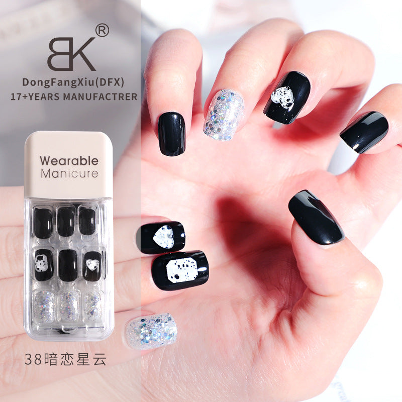 BK wearable nail art patch finished product wholesale spring and winter whitening jelly glue wear and tear square nail piece nail30