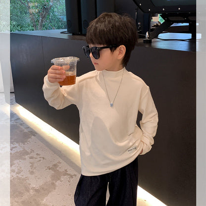 Amo Beibei children's 2024 spring mid-collar modal bottoming shirt for boys and girls baby label comfortable long-sleeved T-shirt