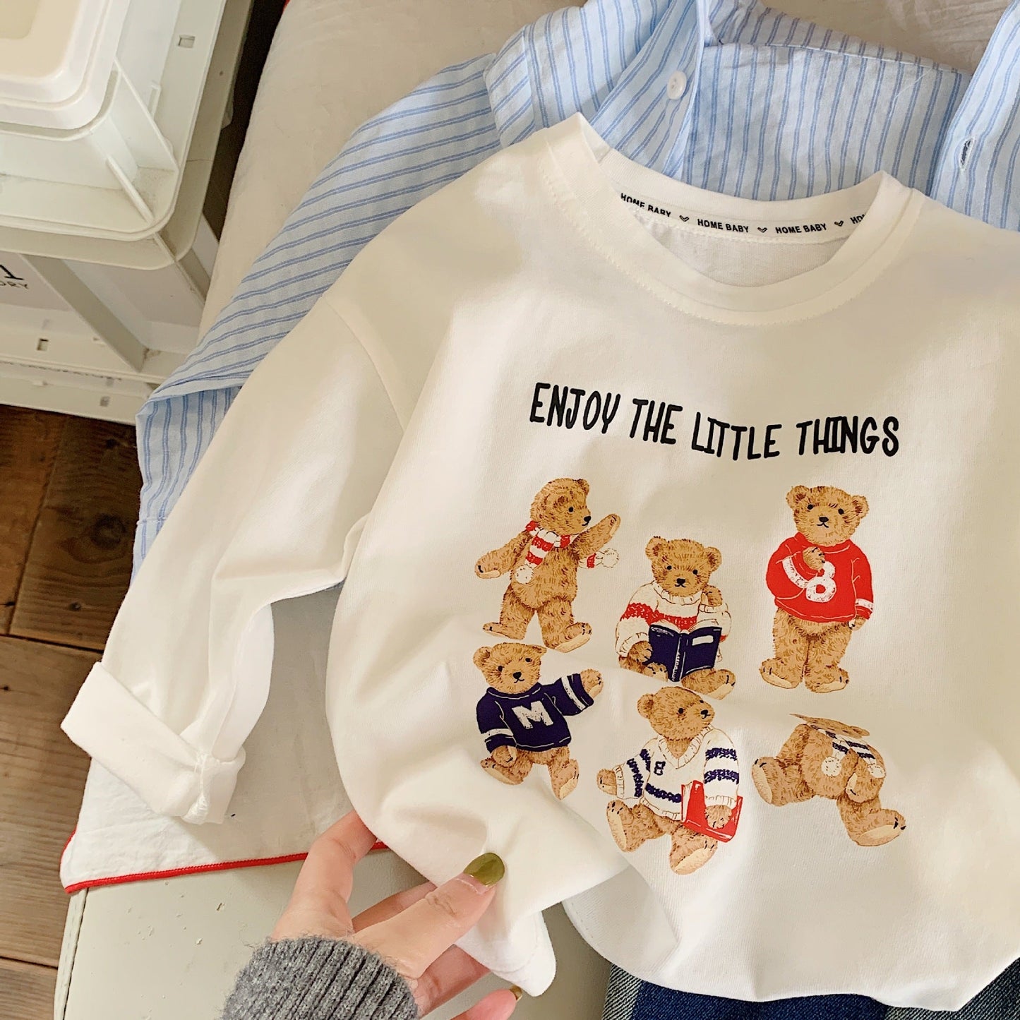 Children's T-shirt 2024 Bangcheng Spring New Boys and Girls Printed Cartoon Bear Casual Long Sleeve T-shirt Trend F0050