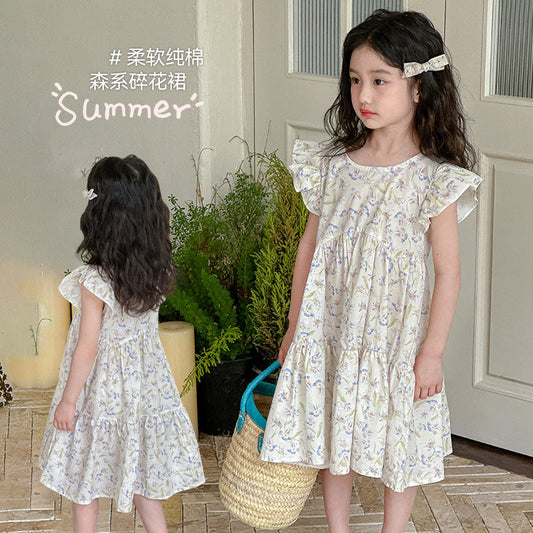 Girls children's summer cotton skirt floral pure cotton long skirt beach seaside vacation summer vacation loose Korean version travel