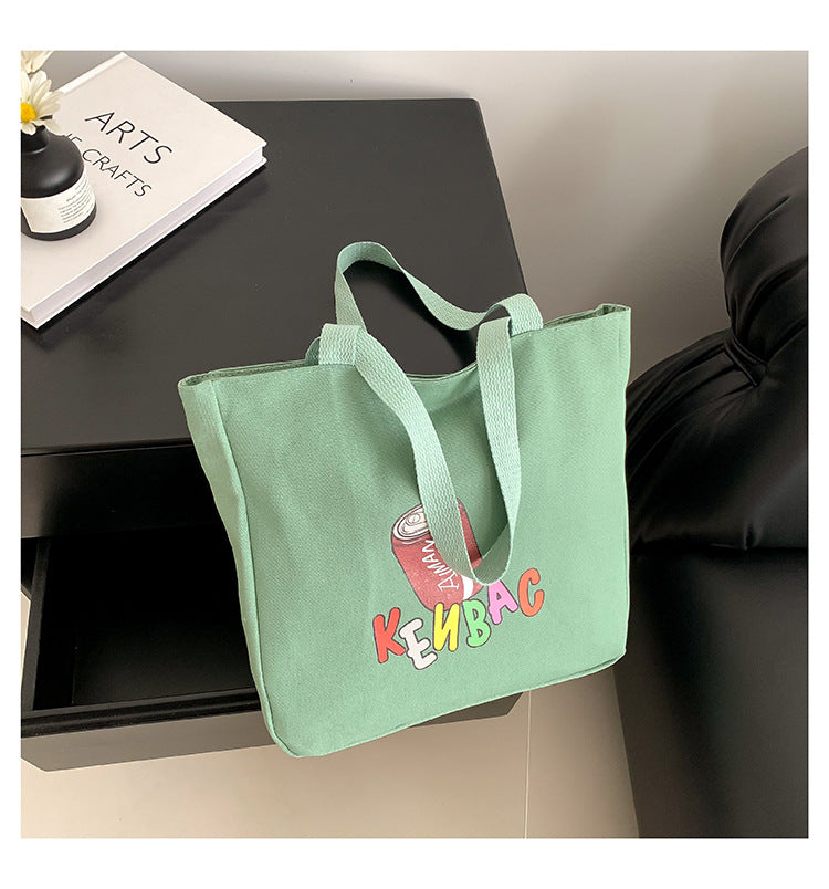 Korean printed canvas bag women 2024 new fashion large capacity trendy casual letter shopping shoulder handbag 