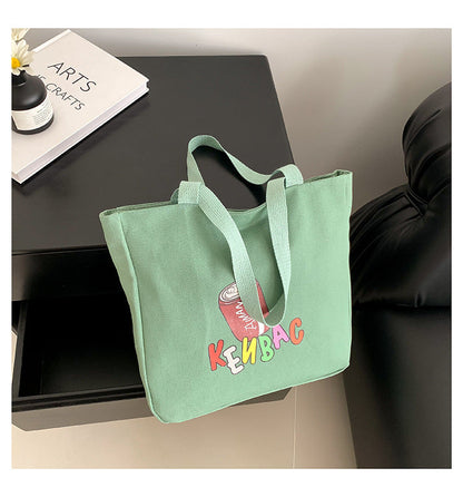 Korean printed canvas bag women 2024 new fashion large capacity trendy casual letter shopping shoulder handbag 