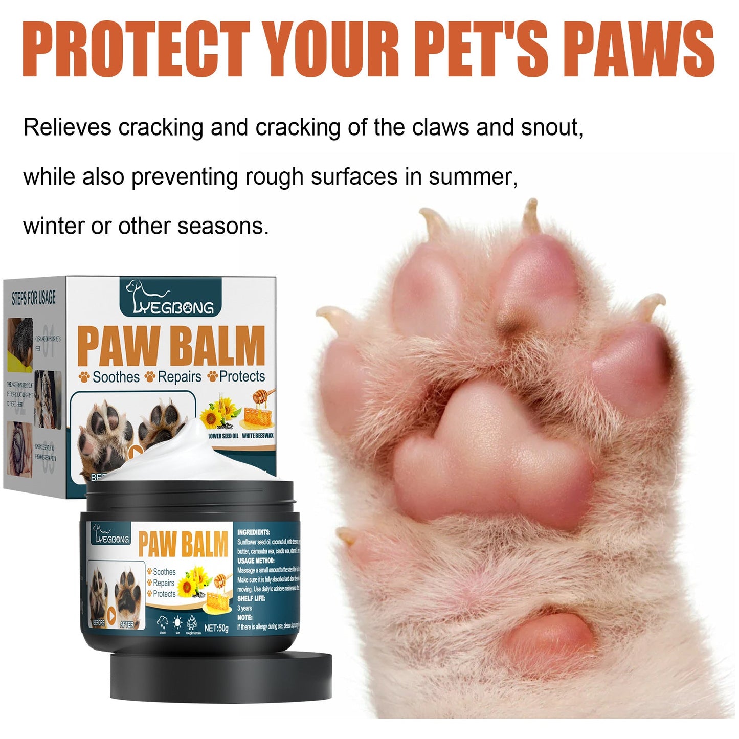 YEGBONG Pet Paw Cream Dog Cat Paw Protector Anti-drying and Moisturizing Foot Paw Care Cream 