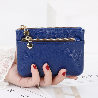 Genuine leather coin purse women's short small wallet soft leather driver's license clutch fashionable zipper coin bag card holder 