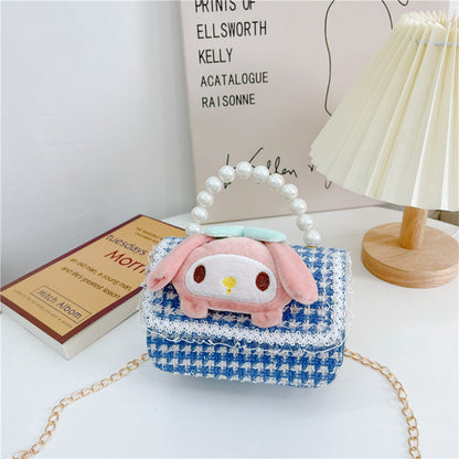 Cute children's small square bag fashionable pearl handbag trendy versatile chain crossbody bag girl's coin shoulder bag