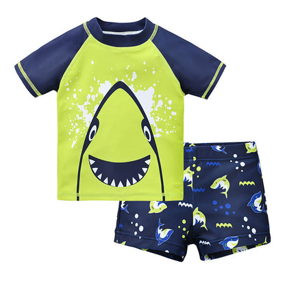 Children's swimsuit 1-8 years old big child split short-sleeved swimsuit boy swimming cap cartoon beach baby swimsuit swimming trunks 