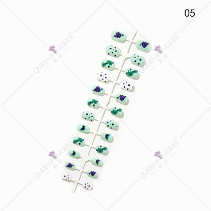 Zhifei Nail Art Summer Fruit Series Children's False Nails 24 Pieces Cartoon Strips Fully Stickers Removable Nail Art Pieces