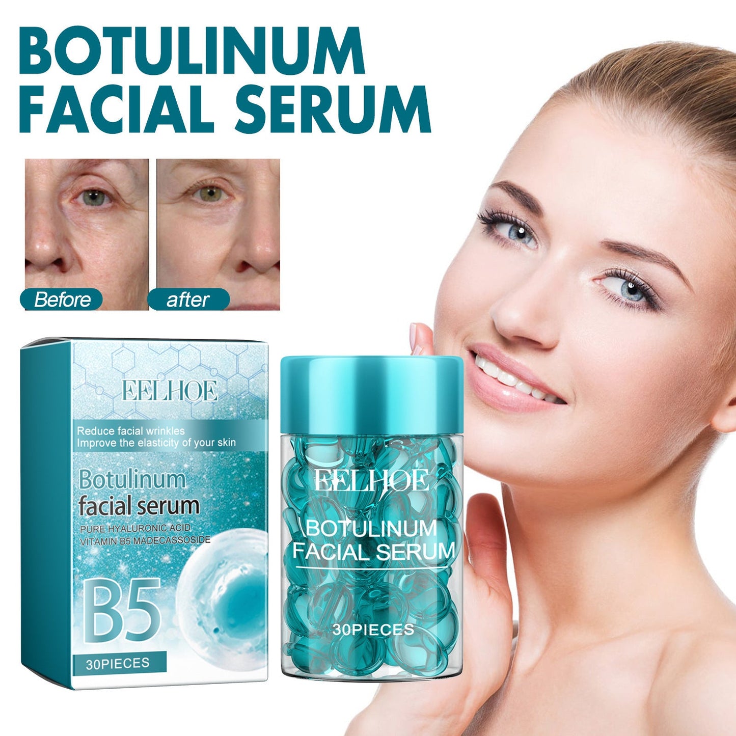 EELHOE B5 facial capsule essence reduces fine lines, forehead wrinkles, sagging, firming, lifting and moisturizing the face 