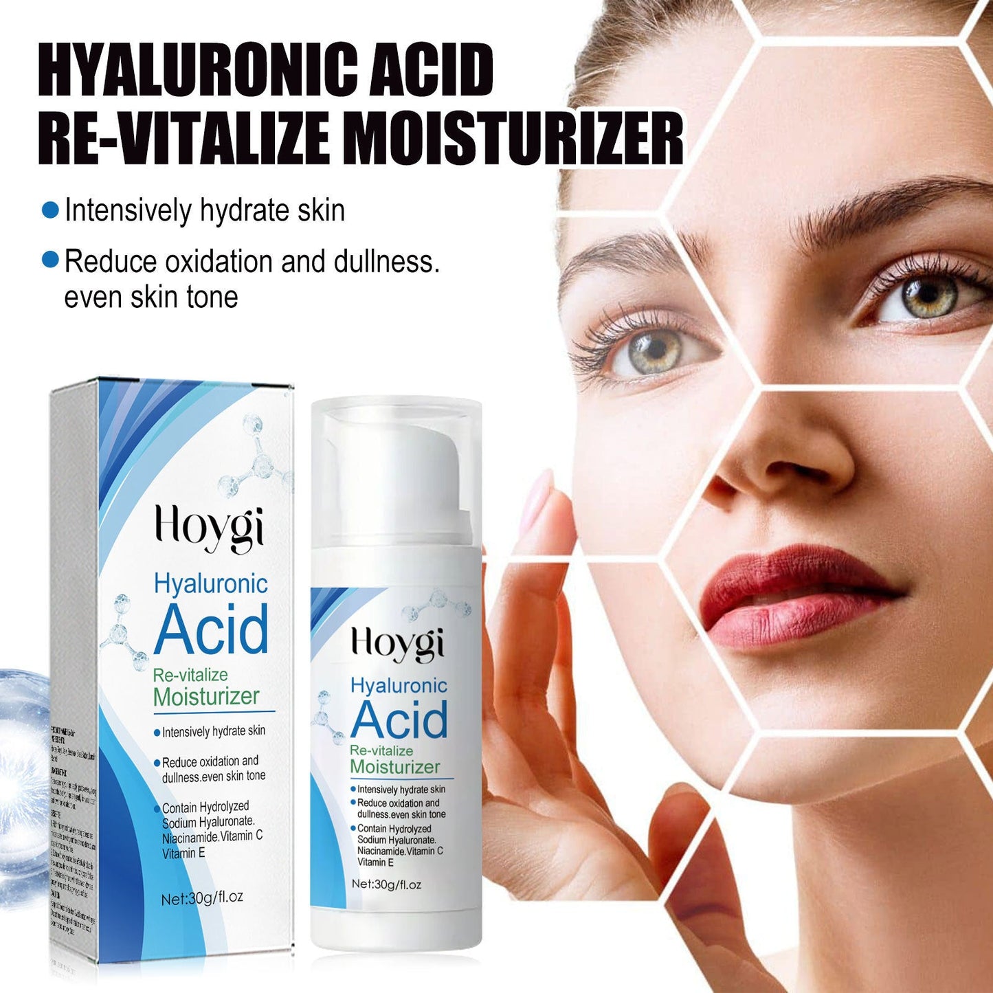 Hoygi Hyaluronic Acid Cream Moisturizes, Replenishes Water, Brightens Skin, Reduces Spots, Wrinkles, and Fine Lines on Face 