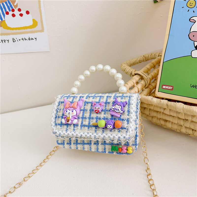 Western-style children's shoulder bag female fashion cartoon pearl handbag simple little princess chain crossbody bag wholesale 