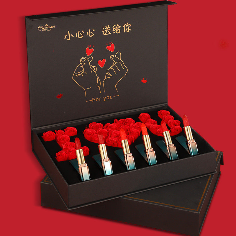 520 Chinese Valentine's Day gift for girlfriend Chinese style carved lipstick perfume set rose gift box birthday gift 