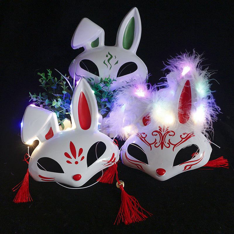 New feather rabbit mask cute internet celebrity luminous rabbit mask Halloween masquerade popular fashion style