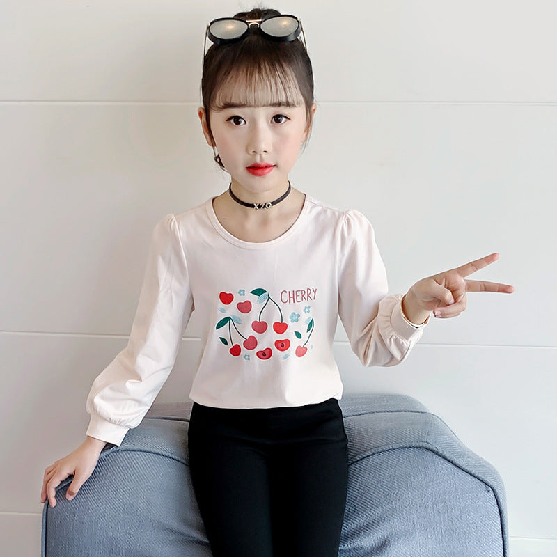 Girls long-sleeved T-shirt 2024 new spring and autumn middle and large children's stylish casual bottoming shirt children's clothing pure cotton top