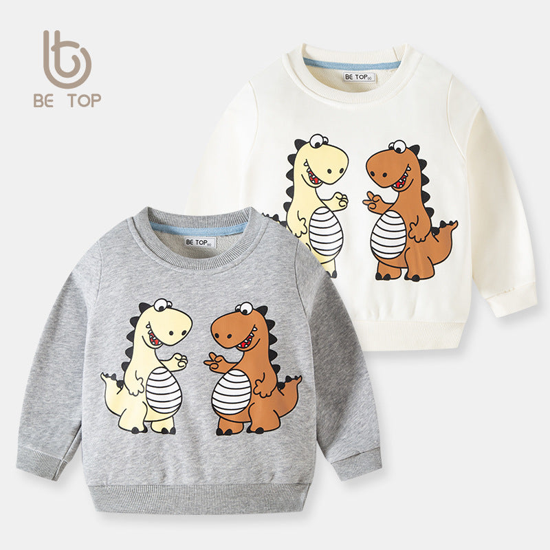 2024 children's clothing autumn children's new wholesale dinosaur cartoon sweatshirt boys and girls pure cotton tops one piece consignment