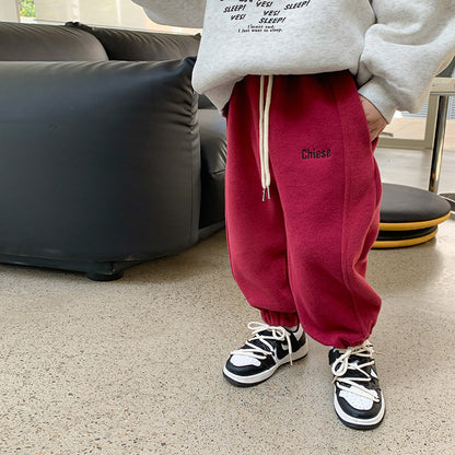 [Clearance Sale] 2023 Winter Pants Thickened Embroidered Letter Sweatpants Baby Warm Silver Fox Fleece Cuffed Trousers