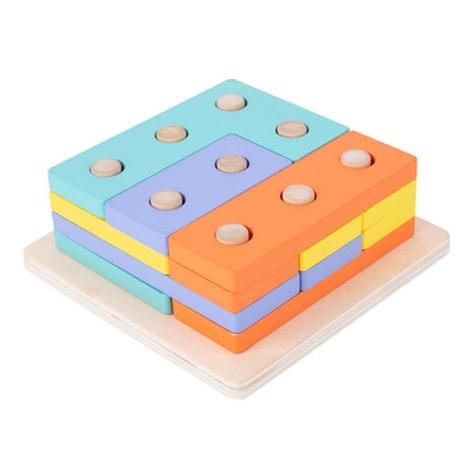儿童木制三合一形状套圈智力拼图拼板套柱拼装配对早教益智玩具