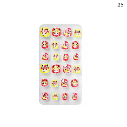 Zhifei nail art children's finished nail pieces 24 pieces bag cartoon lines wearable finished nail art children's patches