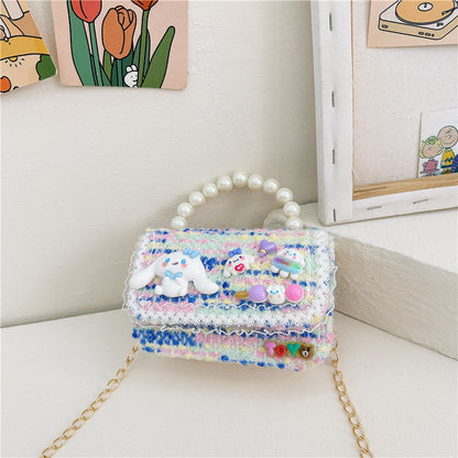 Fashion Pearl Handbag Children's Bag Simple Chain Girls Messenger Bag Beaded Mini Parent-child Shoulder Bag Wholesale 