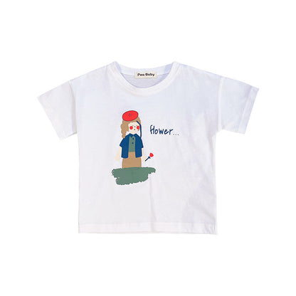 Korean children's clothing 2024 summer new Korean version boys and girls cartoon cartoon print T-shirt children's short-sleeved T-shirt trend