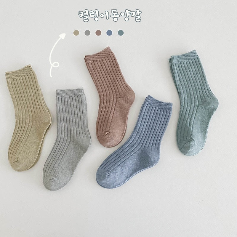 ស្រោមជើងកុមារ Elmo Beibei 2024 Spring Baby Plain Breathable Socks Cotton Socks Boys and Girls Pit Socks 5 Pairs