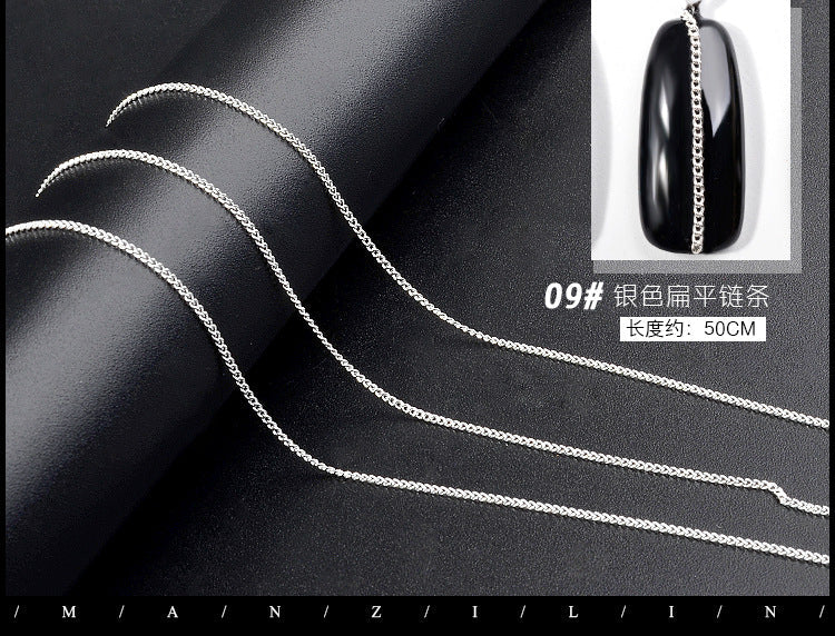 Cross-border Japanese nail chain ultra-fine zipper nail jewelry nail decoration chain nail metal chain