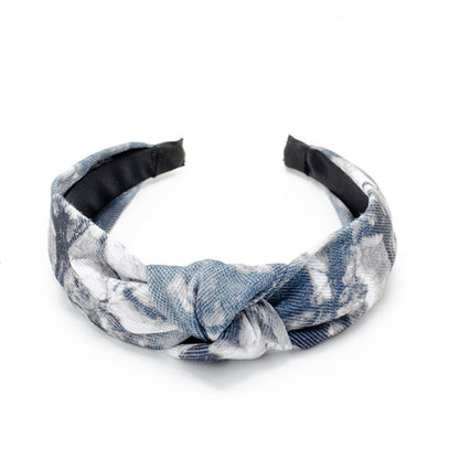 Cross-border new European and American headband women's Korean denim versatile temperament knotted head buckle wide-edge face washing headband hair cave women