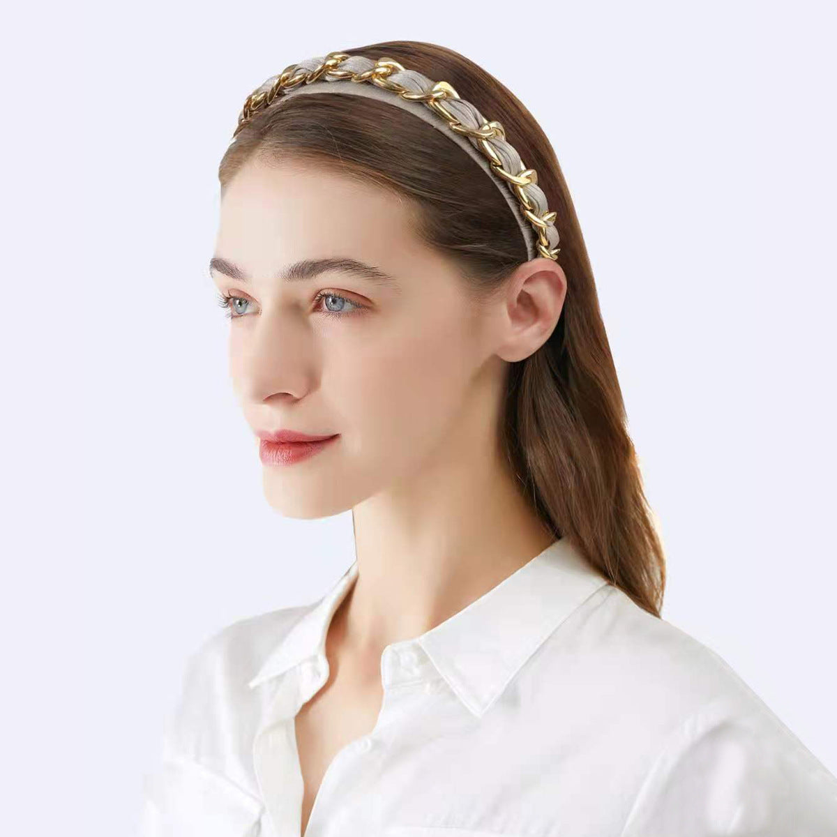 Cross-border new style headband women's European and American simple Baroque style head buckle metal lock chain wash face pressing headband hair cave