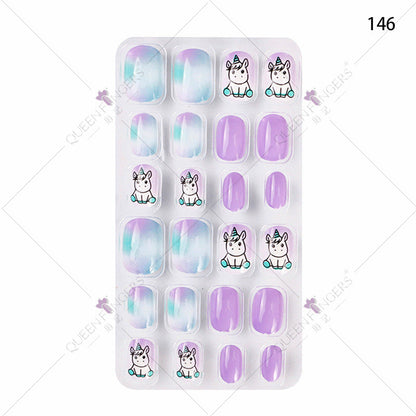 Zhifei's new finished nail pieces 24 pieces in a bag cartoon unicorn snowflake adhesive children's wear nail piece patches