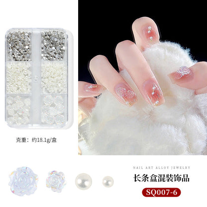 Nail art accessories aurora bow pearl rivet small accessories super flash small diamond 12 grid mixed nail decoration wholesale