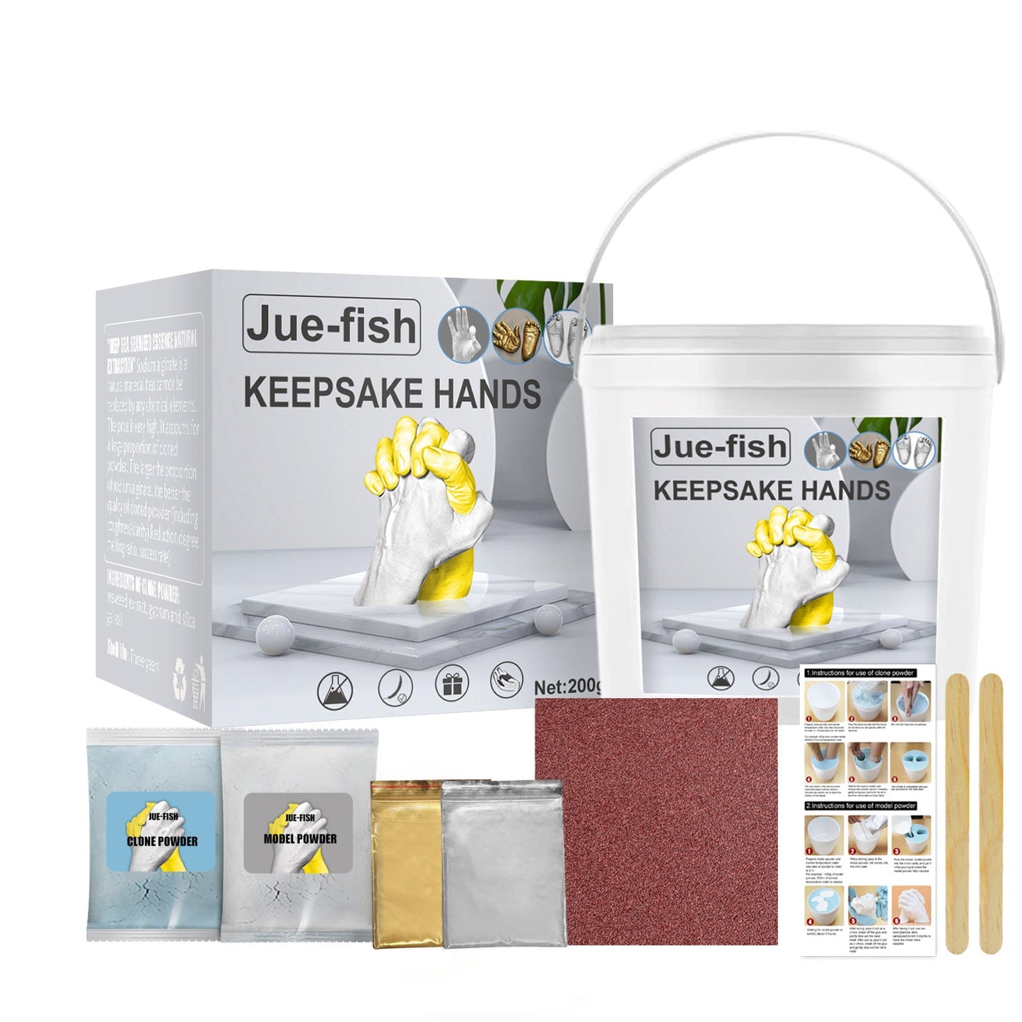 Jue-Fish 3D 3D Hand Mold Mold ម្សៅក្លូនថ្ងៃបុណ្យនៃក្តីស្រលាញ់ វត្ថុអនុស្សាវរីយ៍ DIY Mother's Day ទិវាកុមារ 