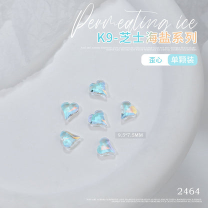 Nail art K9 diamond new sea salt pointed bottom diamond nail art accessories ice transparent aurora fantasy color crooked heart fat square glass diamond nails