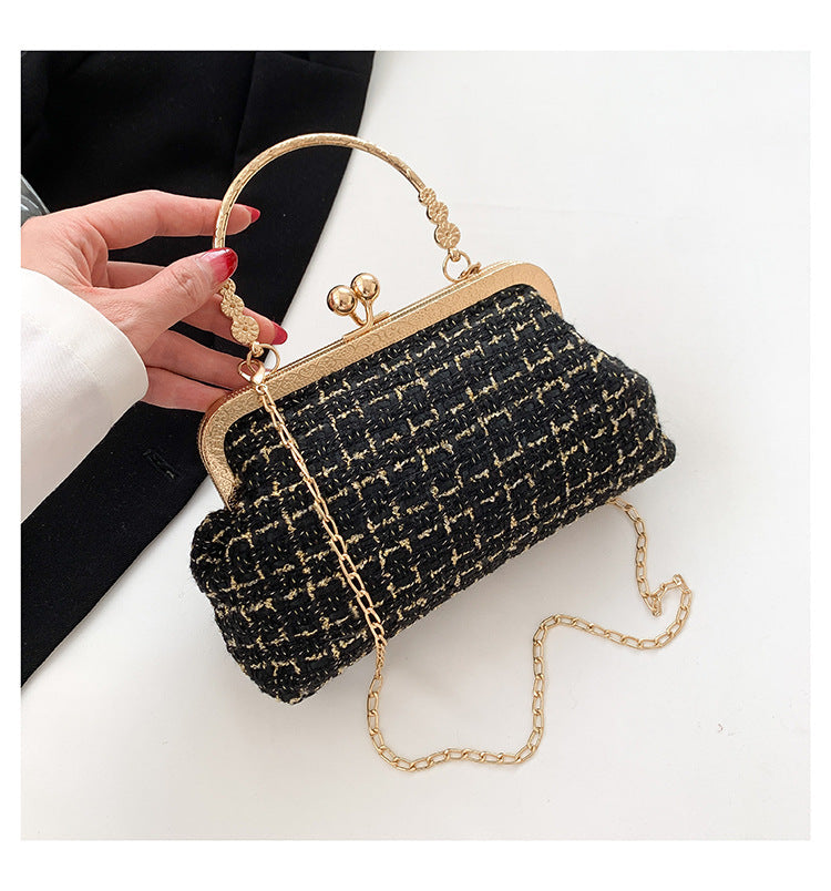 Woven shell bag women 2024 autumn and winter new simple woven fashion chain bag casual shoulder messenger bag 