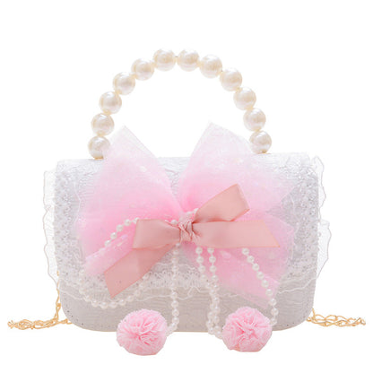 New style children's bag fashion pearl handbag cartoon cute bow shoulder bag chain crossbody small bag