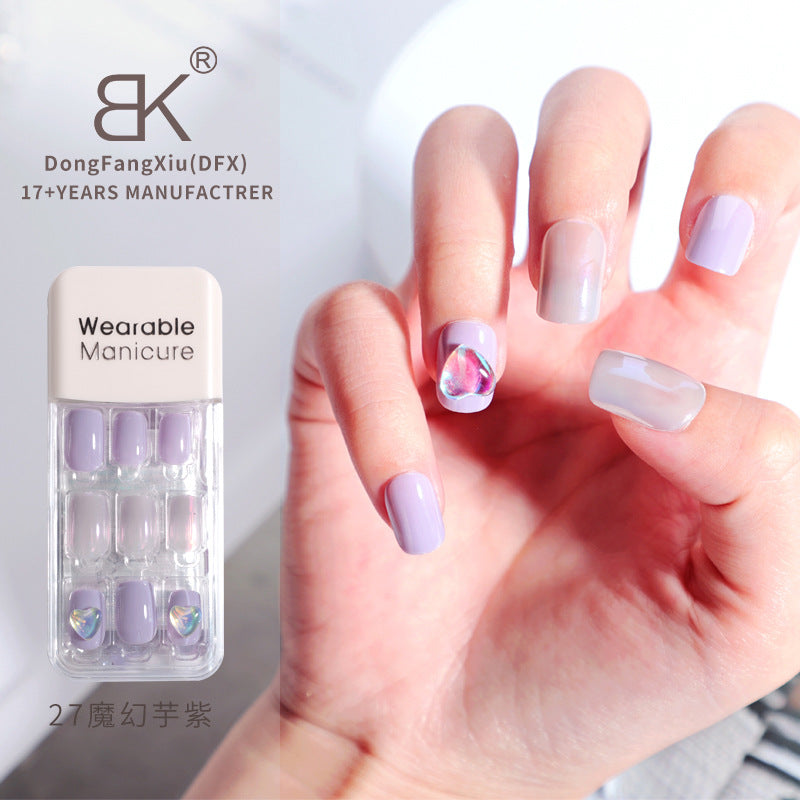 BK wearable nail art patch finished product wholesale spring and winter whitening jelly glue wear and tear square nail piece nail30