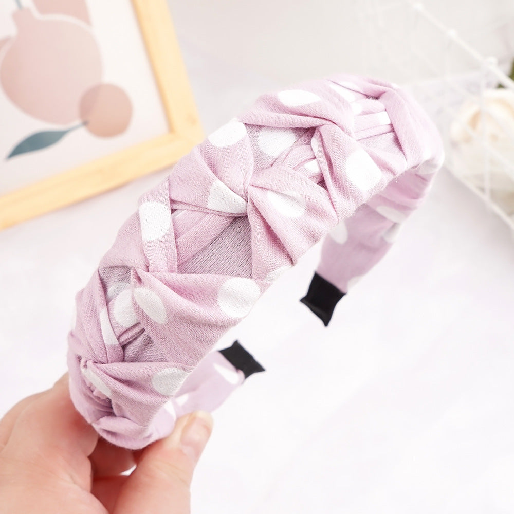 French headband for women Korean style simple small fresh five knot head buckle temperament fabric wide edge wave dot pressure headband hair cave