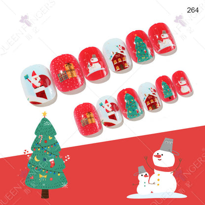 Christmas children's nail tips short wearable nail tips finished cute nail art children's nail art fake nail tips