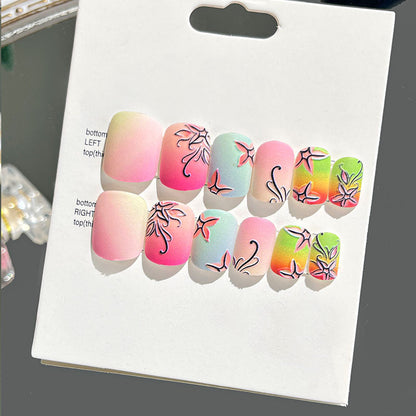 Wearable nail art finished nail pieces adult short bridal style embossed nude 2023 new nail stickers