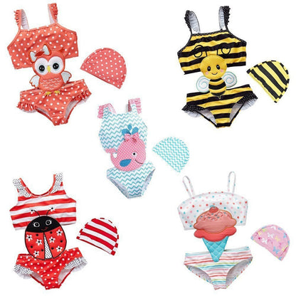 Ready-made girls swimsuit Korean style fashion striped one-piece swimsuit 2 large children 1-8 years old cute cartoon swimsuit