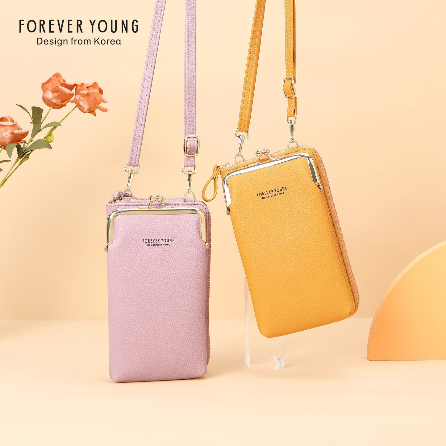 កាបូបទូរសព្ទដៃ Foreveryoung crossbody កាបូបនារីសាមញ្ញ និងទាន់សម័យ លំនាំ litchi កាបូបកាក់ទំហំធំ ពាណិជ្ជកម្មបរទេស 