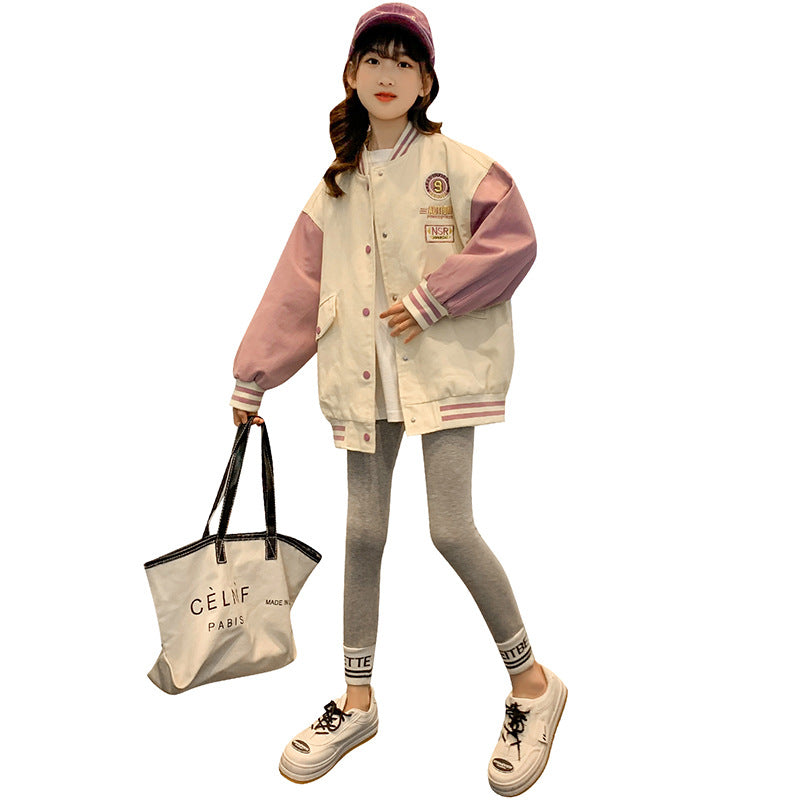 2024 season girls boys cardigan jacket spring middle and large children children's baseball uniform western-style jacket top loose Korean trend