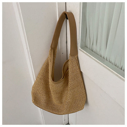 2024 new women's bag trend urban simple shoulder bag retro woven high value all-match tote bag wholesale 